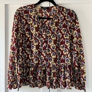 Madewell Drawstring Ruffle-Hem Top in Viola Floral